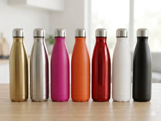 Cola shape insulated water bottle 500ml in 7 colors: gold, silver, pink, orange, red, white and black