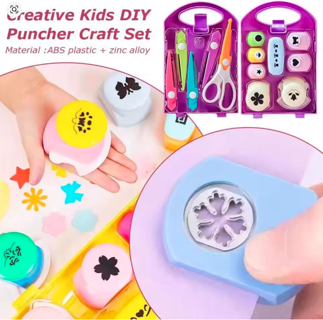 Creative Kids DIY Puncher Craft Set with various punching tools and a hand using one of them.